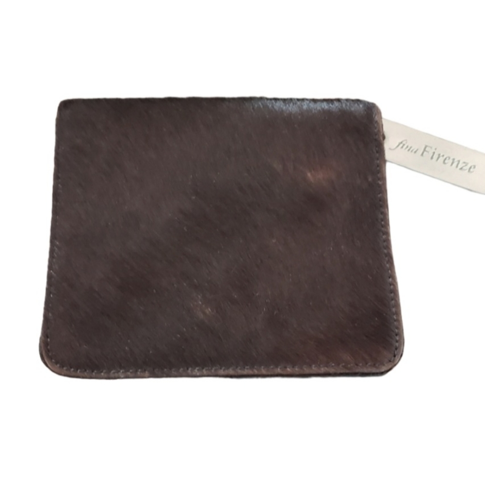 Vintage Genuine Fur 100% Italian Leather Bifold Wallet FINA FIRENZE Black Red